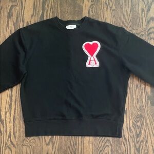 Black Crewneck Sweater with Red Heart Patch